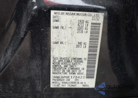 2013 Nissan Altima 2.5 Sl z USA, uszkodzony, nr VIN 1N4AL3APXDC178422